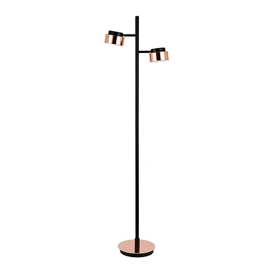 Hampton & Thyme 2-Light Floor Lamp with Metal Shade Blackened Bronze/Copper: Industrial Design, Dual Downlights