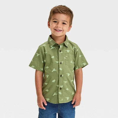 Toddler Boys Short Sleeve Dino Poplin Button-Up Woven Shirt