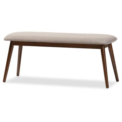 Baxton Studio Flora Mid-Century Modern Wood Dining Bench Light Gray Fabric/Oak Brown Finish