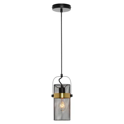 5.25 Echo Black Painted Metal Mesh Drum Shade Pendant Light - River of Goods: Industrial Style Hanging Lamp, UL Listed