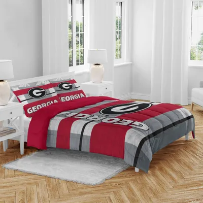 NCAA Georgia Bulldogs Heathered Stripe Queen Bedding Set in a Bag - 3pc