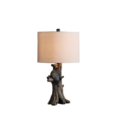 24.75 Bear on A Tree Polyresin Table Lamp Black - Ore International: Linen Shade, UL Listed, No USB