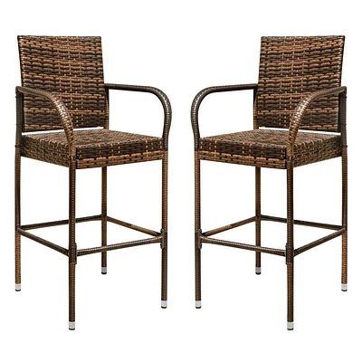 Devoko 2pc Wicker Outdoor Bar Stools