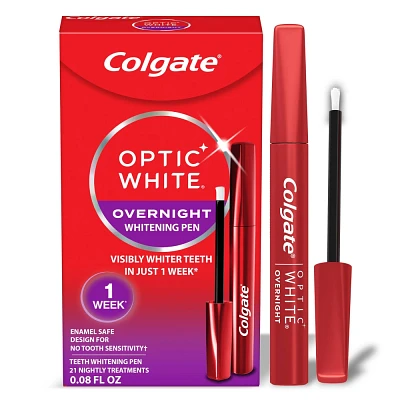 Colgate Optic White Overnight Teeth Whitening Pen, Teeth Stain Remover to Whiten Teeth, 21 Nightly Treatments, Hydrogen Peroxide Gel - 0.08 fl oz