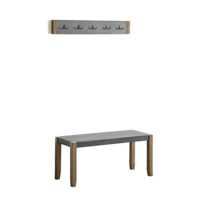 40 Davenport Coat Hook and Faux Concrete Bench Set Light Amber - Alaterre Furniture: Rustic Industrial, 5 Double Hooks