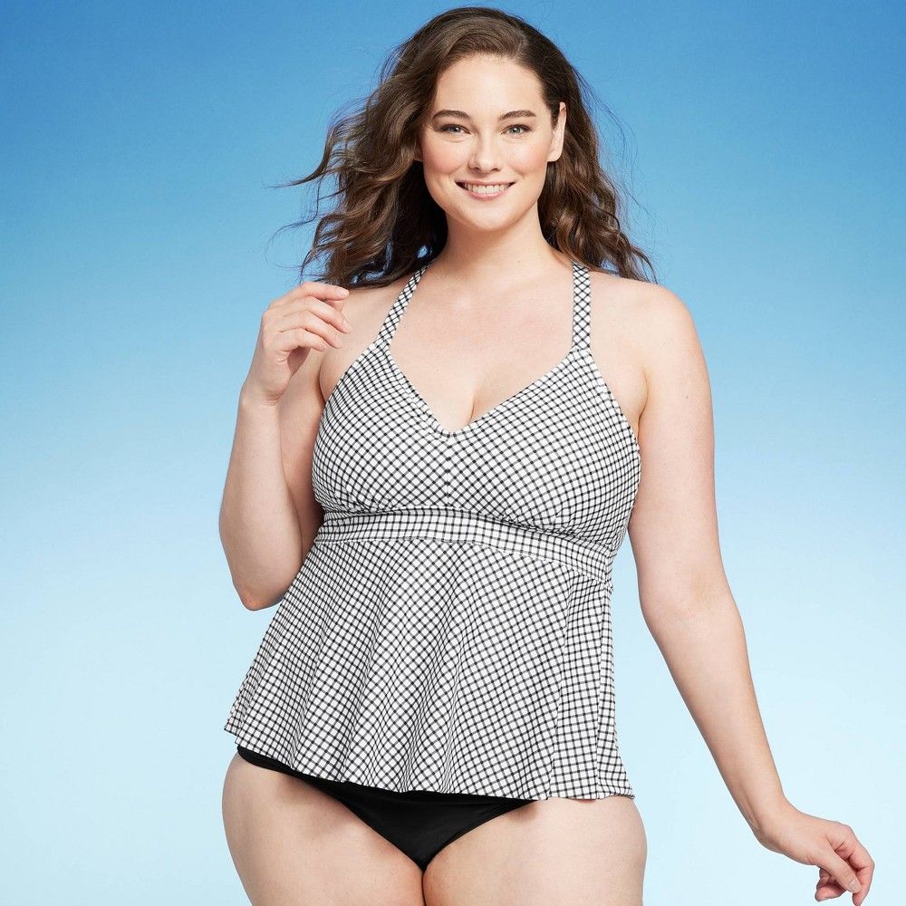 Kona Sol Womens Plus Size Plunge Criss Cross Peplum Tankini Top |  Connecticut Post Mall
