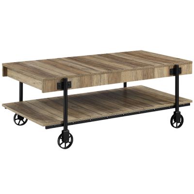 miBasics Huntingdale Industrial 1 Shelf Coffee Table : Mobile Storage Unit with Casters, Steel Frame