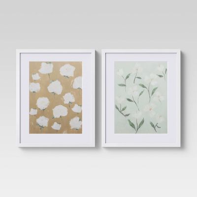 (Set of 2) 16 x 20 Loose Floral Framed Wall Art - Threshold