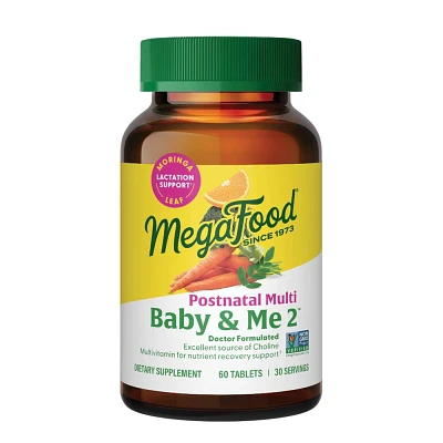 MegaFood Baby & Me 2 Postnatal with Choline, Folate & Iron Multivitamin Vegan Tablets - 60ct