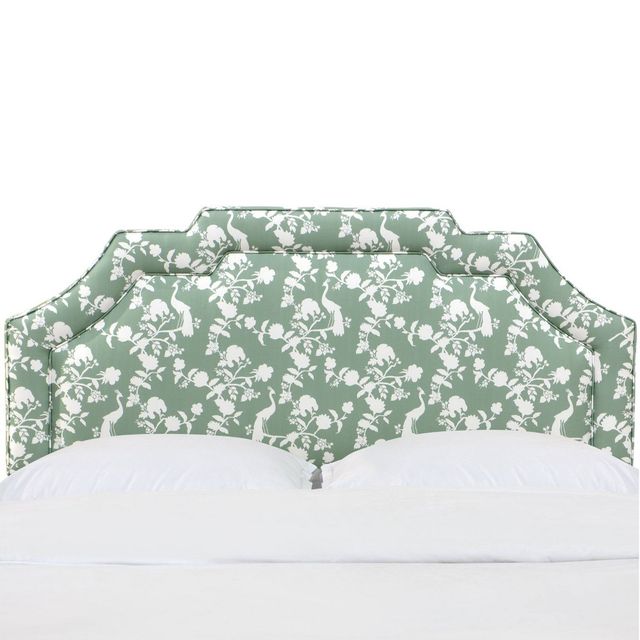 Skyline Furniture Full Ever Notched Border Headboard in Patterns Peacock Silhouette Green