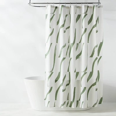 CVC Fabric Painted Strokes Shower Curtain Green - Room Essentials