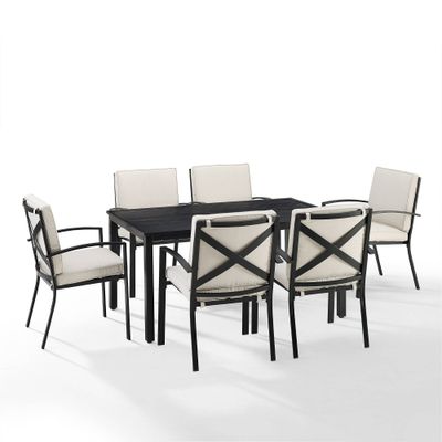 Kaplan 7pc Outdoor Dining Set with 6 Arm Chairs & Dining Table Oatmeal/Oil Rubbed Bronze - Crosley