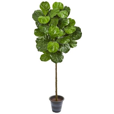 Nearly Natural 60 Artificial Fiddle Leaf Tree with Decorative Planter: Indoor Faux Foliage, No Maintenance