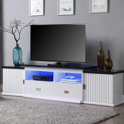 Barend TV Stand for TVs up to 83 and Consoles White & Black High Gloss - Acme Furniture