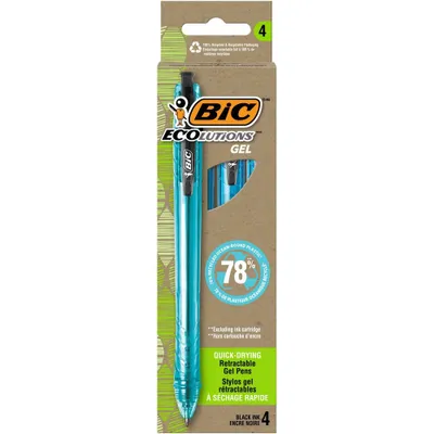 BiC 4ct Gel Pen Ocean-Bound ECOlutions Black Ink: Recycled Pen Refills, Stationery & Office Supplies