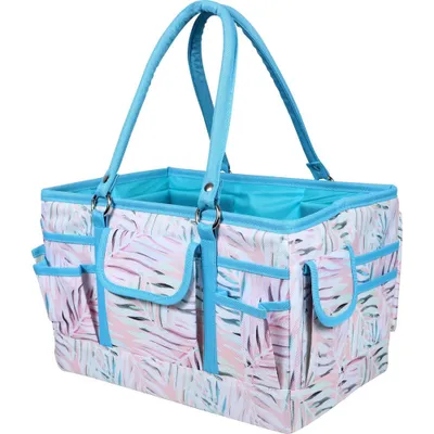 Singer Pastel Palm Print Storage Tote: Polyester Sewing Kit Bag for Supplies & Accessories, 7.5 H x 12 D x 8.5 W