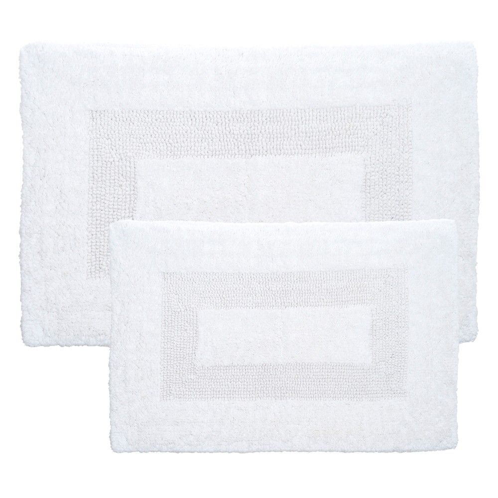 2pc Solid Bath Mat Set White - Yorkshire Home: Cotton Tufted Bathroom Rug, Machine Washable, 2 Sizes