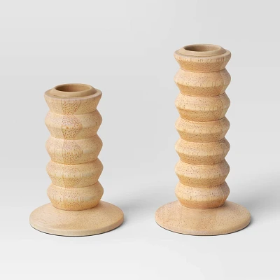 2pk Wood Taper Candle Holder Natural Wood - Room Essentials