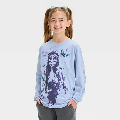 Girls Corpse Bride Halloween Character Long Sleeve Graphic T-Shirt - Blue XS