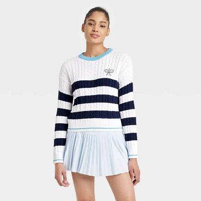 Women Striped Cable Knit Pullover Sweater