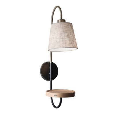 Jeffrey Wall Lamp Black/Brass - Adesso: Modern Plug-In Sconce with Fabric Drum Shade, UL Listed, E26 Socket