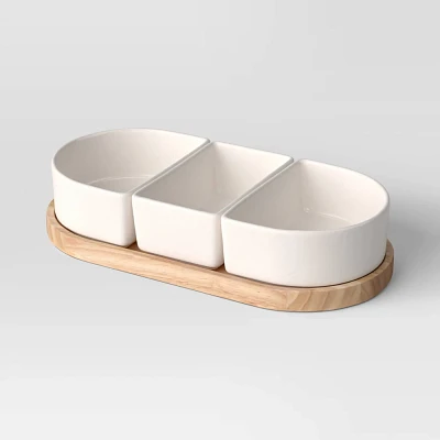 4pc Ceramic Sectioned Serving Bowl Set - Threshold