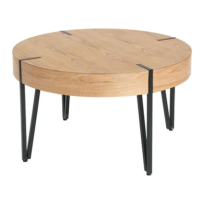 Storied Home Round Reclaimed Wood Side Coffee Table with Sturdy Metal Legs Black/Natural: 4 Point Leg Base, Beige Top