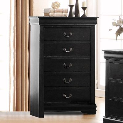 31 Louis Philippe Chest Black - Acme Furniture: Brushed Nickel Hardware, 5 Drawers