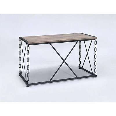 Acme Furniture 48 Jodie Console Table Rustic Oak and Antique Black Finish: Melamine Veneer, Metal Frame, Spot Clean