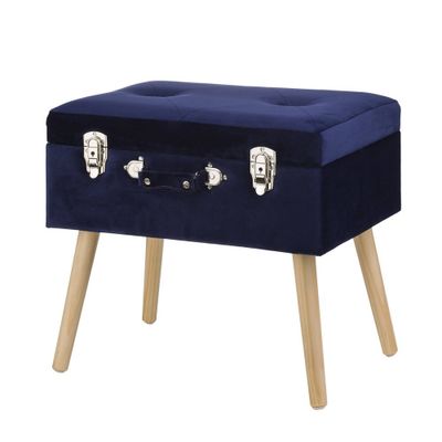 Velvet Upholstered Storage Stool with Natural Legs  - Glitzhome