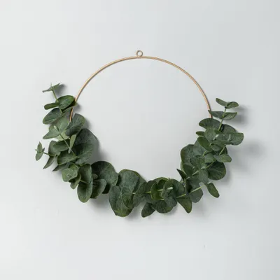 14 Faux Eucalyptus Wire Wreath - Hearth & Hand with Magnolia: Indoor Farmhouse Style, Unlit Polyester Decor