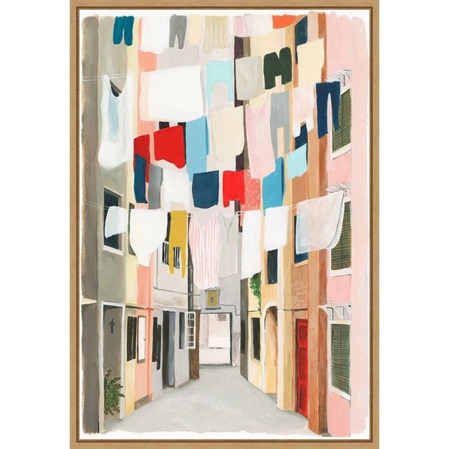 16 x 23 Laundry Day I by Grace Popp Framed Canvas Wall Art - Amanti Art: Modern Style, Vertical Lithograph, Sawtooth Back Mount