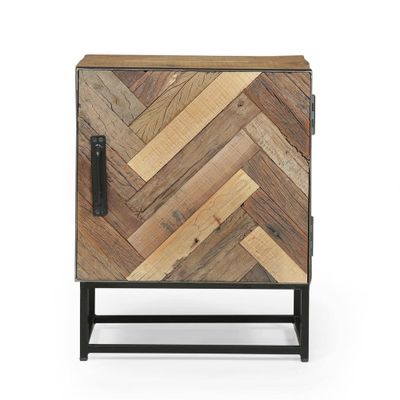 Burdine Handcrafted Boho Wooden Nightstand Natural/Black - Christopher Knight Home: Iron Frame, Artisan Crafted