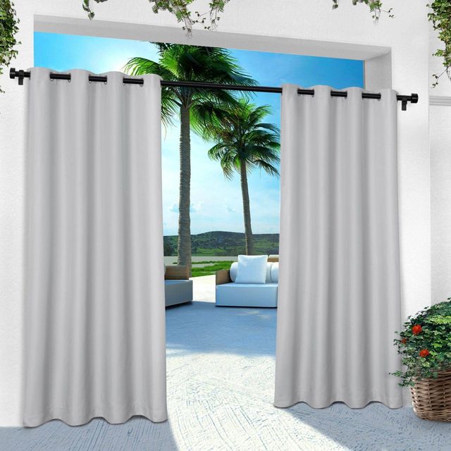 Set of 2 (84x54) Solid Cabana Grommet Top Light Filtering Curtain Panel Light Gray - Exclusive Home: Water Repellent, Rust-Proof Grommets