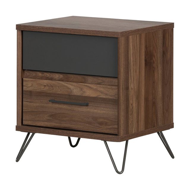 Olvyn 2 Drawer Nightstand Natural Walnut/Charcoal - South Shore