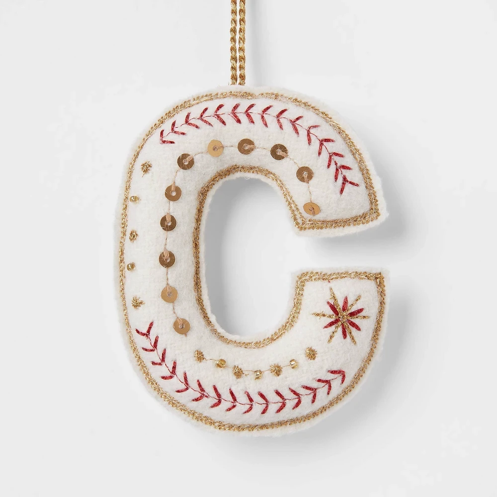 Embroidered Fabric Monogram Letter  hristmas Tree Ornament - Wondershop