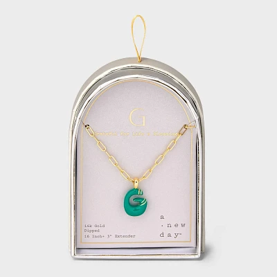 14K Gold Dipped Enamel Initial G Pendant Necklace - A New Day Dark Green