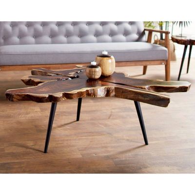 Contemporary Organic Wood and Metal Coffee Table Brown - Olivia & May