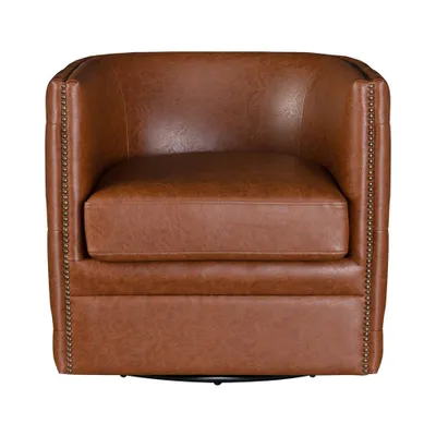 Milton Tufted Barrel Swivel Chair Brown - Madison Park: Upholstered, No Assembly, Bronze Plated Finish