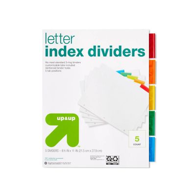 5ct Letter Index Dividers - up&up: 3 Hole Punched Binder Accessories, White, 11 x 8.52