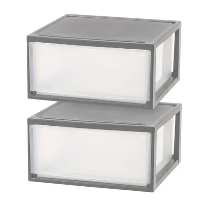 IRIS 47qt 2pk Compact Stacking Storage Plastic Drawer Organizer with Clear Doors