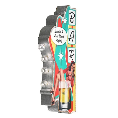 American Art Decor Metal LED Bar Spirits and Live Music Nightly Marquee Sign: Vintage Style, Dual-Sided, Battery Operated