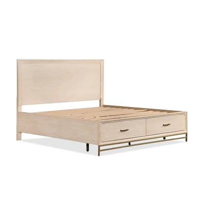 HOMES: Inside + Out Queen Neovesi Platform Wood Bed Boho with 2 Foot Drawers Oak