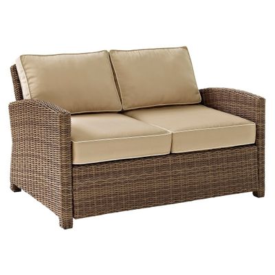 Crosley Bradenton Outdoor Wicker Loveseat with Sand Cushions: Steel Frame, UV-Resistant