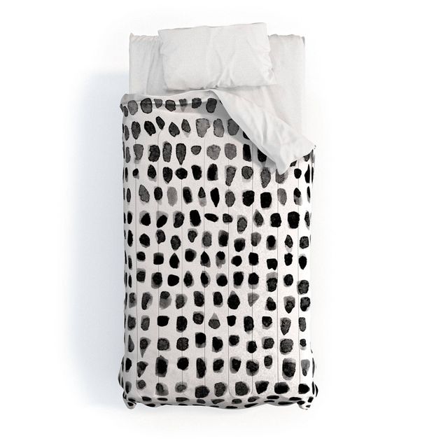 Twin/Twin Extra Long Summer Sun Home Art Dots Polyester Comforter Set Black & White - Deny Designs: Microfiber, 300 Thread Count