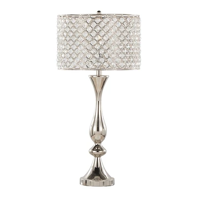 LumiSource Topaz 27 Contemporary Table Lamp Polished Nickel with Clear K9 Crystal and Metal Shade