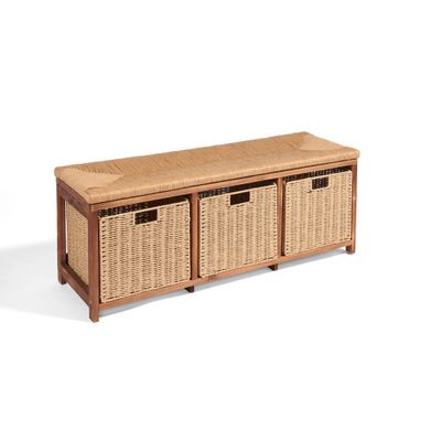 Badger Basket Kids Storage Bench with Woven Top and Baskets Brown