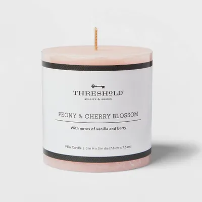 Peony & Cherry Blossom Cozy Pillar Candle Pink - Threshold: Modern Traditional Decor