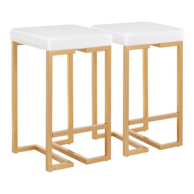 Set of 2 Midas 26 Gold Frame & White Velvet Seat Counter Stools - LumiSource