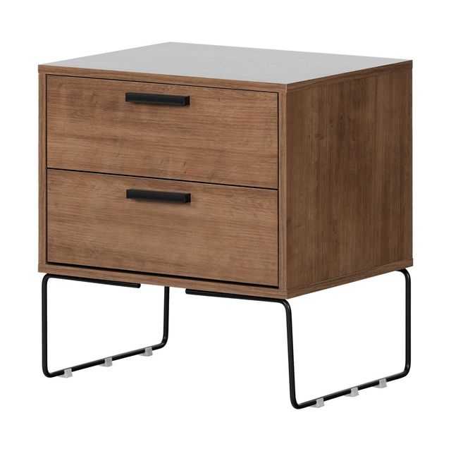 Slendel 2 Drawer Nightstand Light Brown - South Shore: Mid-Century Modern, Particle Board, Metal Glides